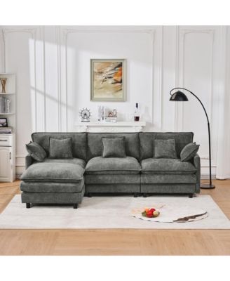 101.9 Inch Chenille 3-Seater Sofa with Movable Ottoman, Modular Cloud Couch