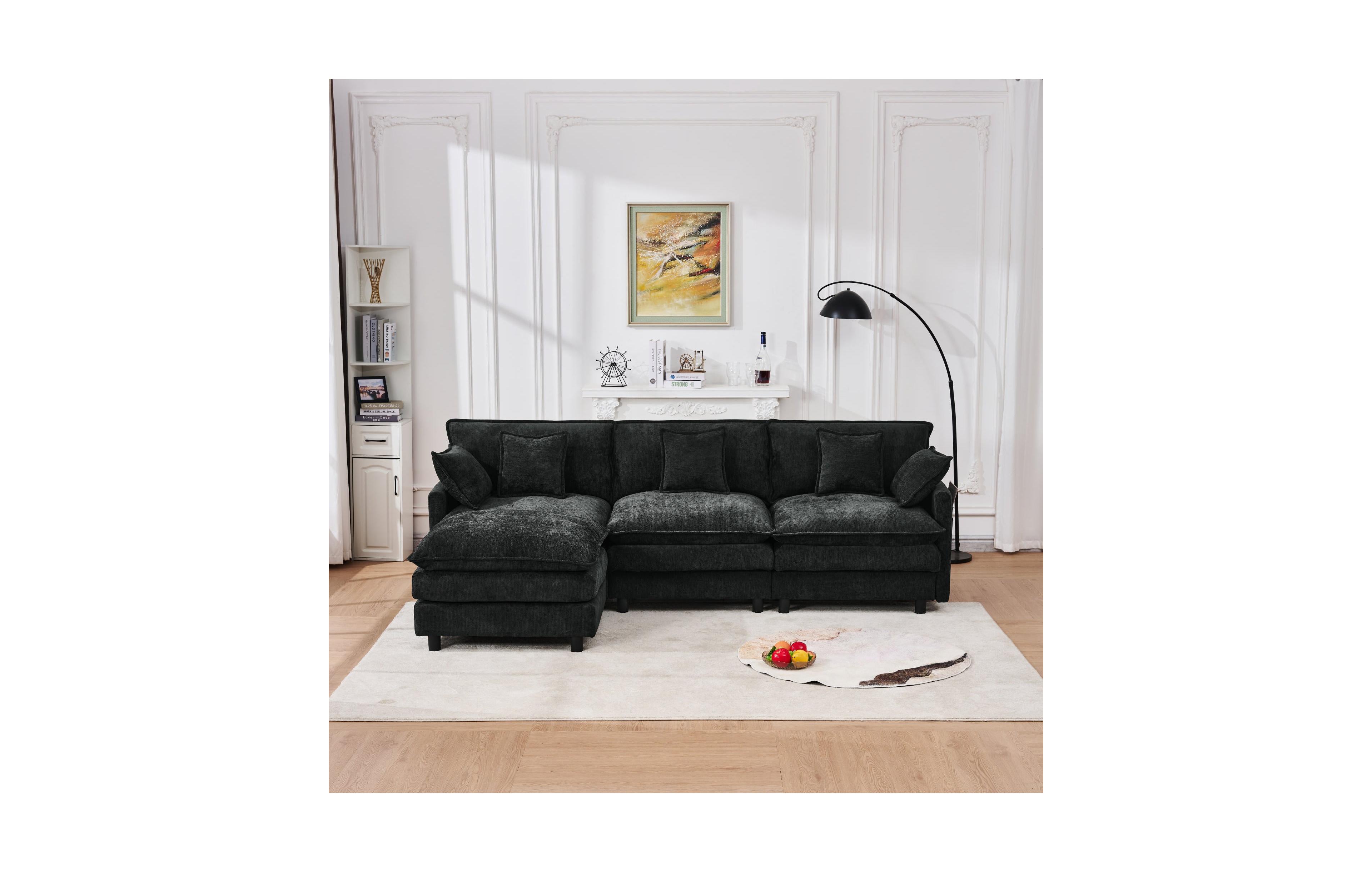 Boyel Living 101.9 Inch Chenille 3-Seater Sofa with Movable Ottoman, Modular Cloud Couch