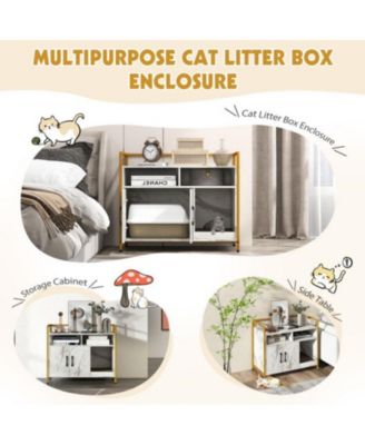 Hidden Cat Washroom with Double Doors & Scratch Cardboard - Modern Litter Box Enclosure