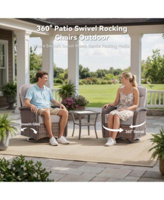 3 Piece Wicker Outdoor Swivel Glider Patio Chair Set