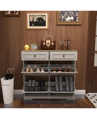 Shoe Storage Cabinet - Freestanding Shoe Organizer with 2 Drawers, 4 Flip Drawers and Adjustable Shelf for Entryway, Foyer