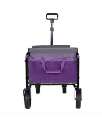 Convertible Folding 4-Wheel Wagon Cart - Heavy Duty Trolley with Bench Seat and Dog Leash, 360 lbs Capacity for Camping, Shopping