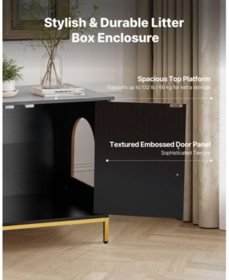 27.6" Hidden Litter Box Cabinet with Metal Legs & Handle - Modern Cat Washroom End Table for Bedroom