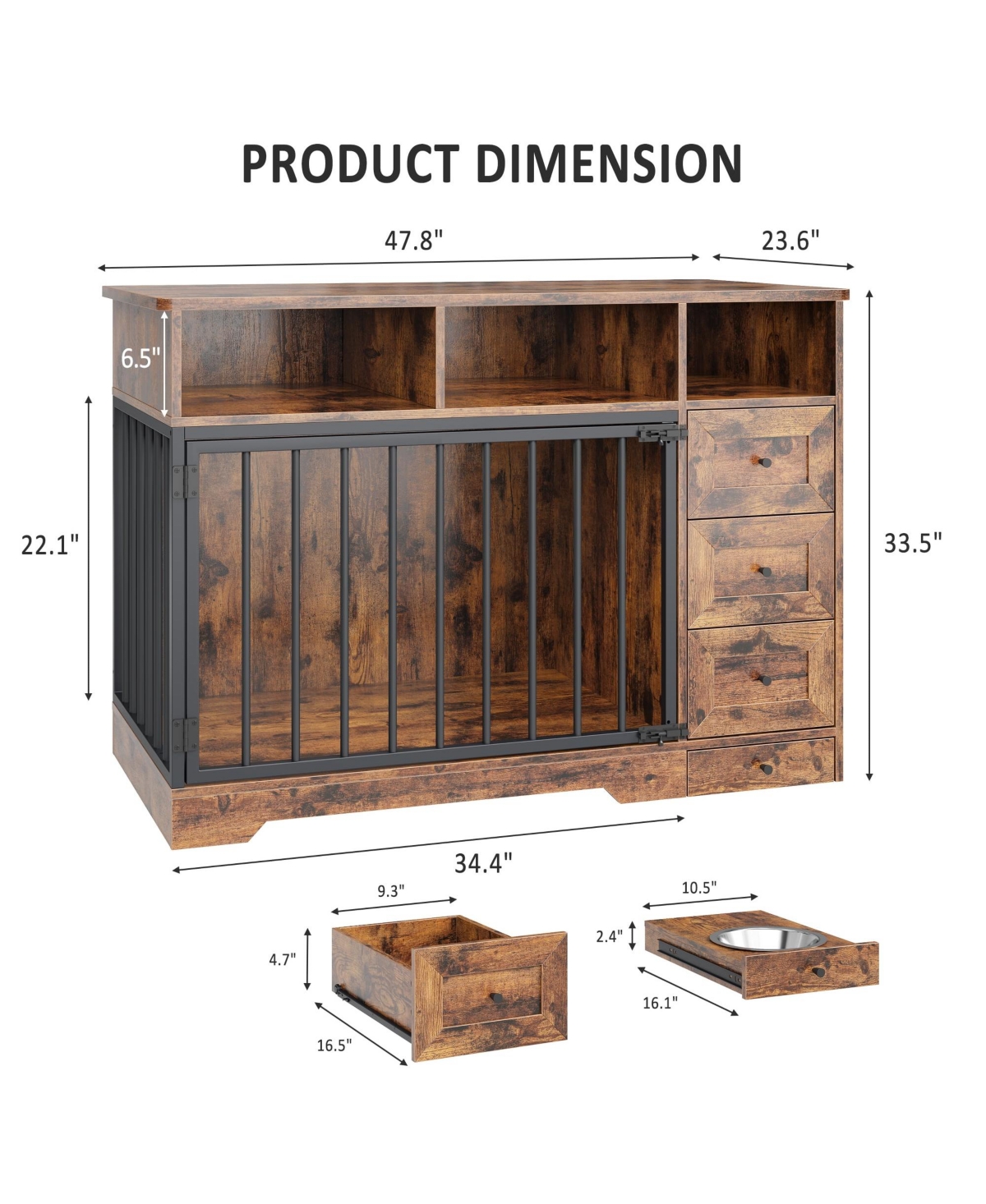 gaomon 47.8 Inch Dog Crate Furniture Kennel with Doors Wooden Pet House with Drawers and Storage Cabinet