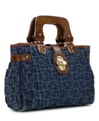 Sancia Large Woven Washed Denim Satchel Bag