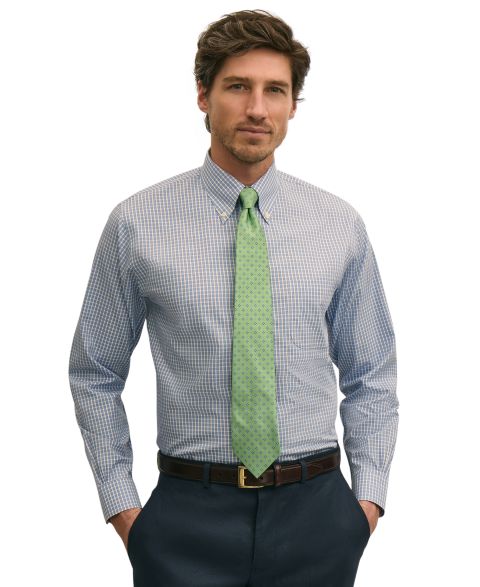 Мужская рубашка Brooks Brothers Polo Button-Down Dress Shirt, цвет: Синий клетчатый