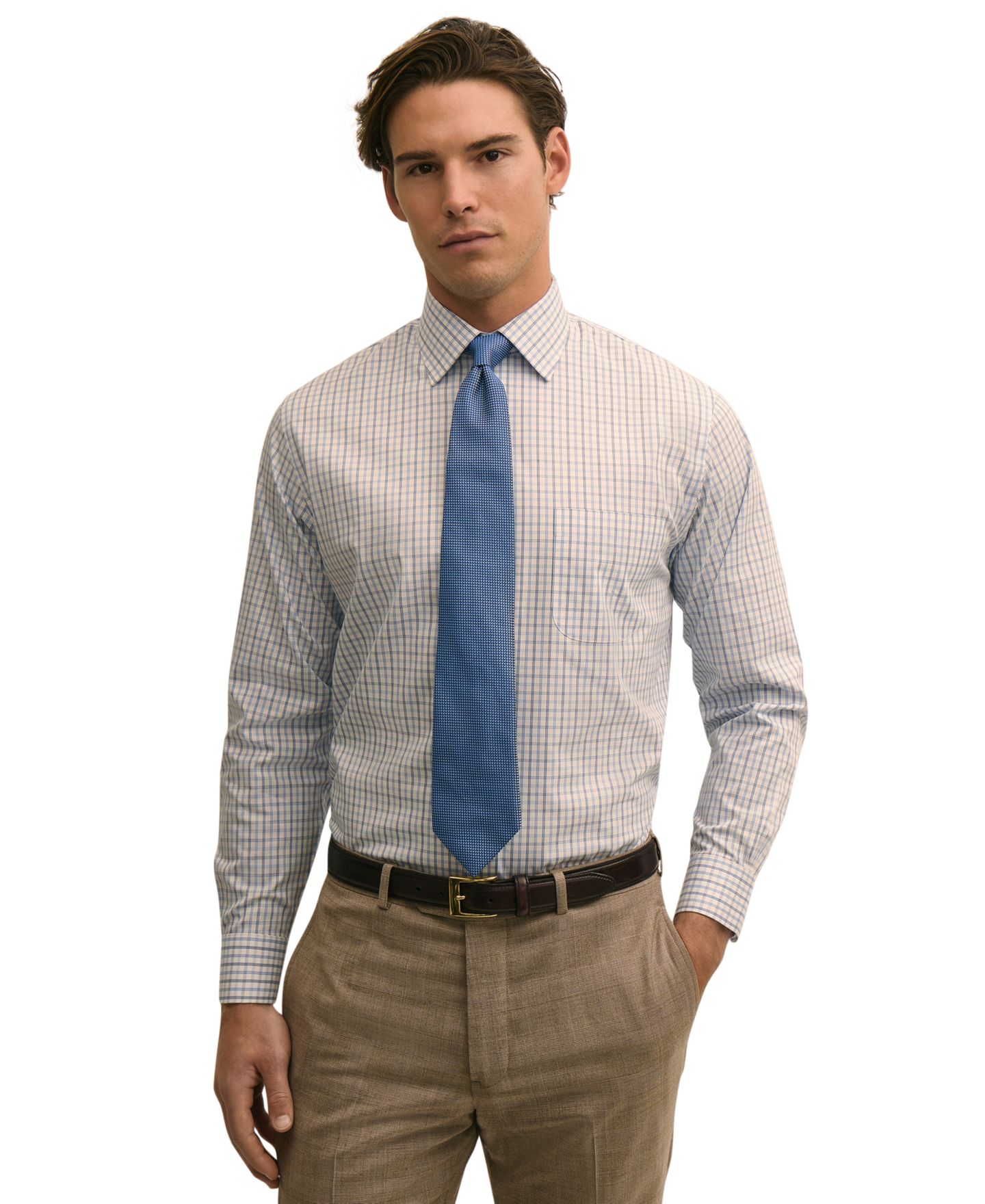 Мужская рубашка Brooks Brothers Check Spread-Collar Dress Shirt, цвет: Синий — фото 1