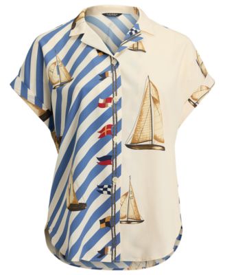 Plus Size Spread Collar Printed Shirt