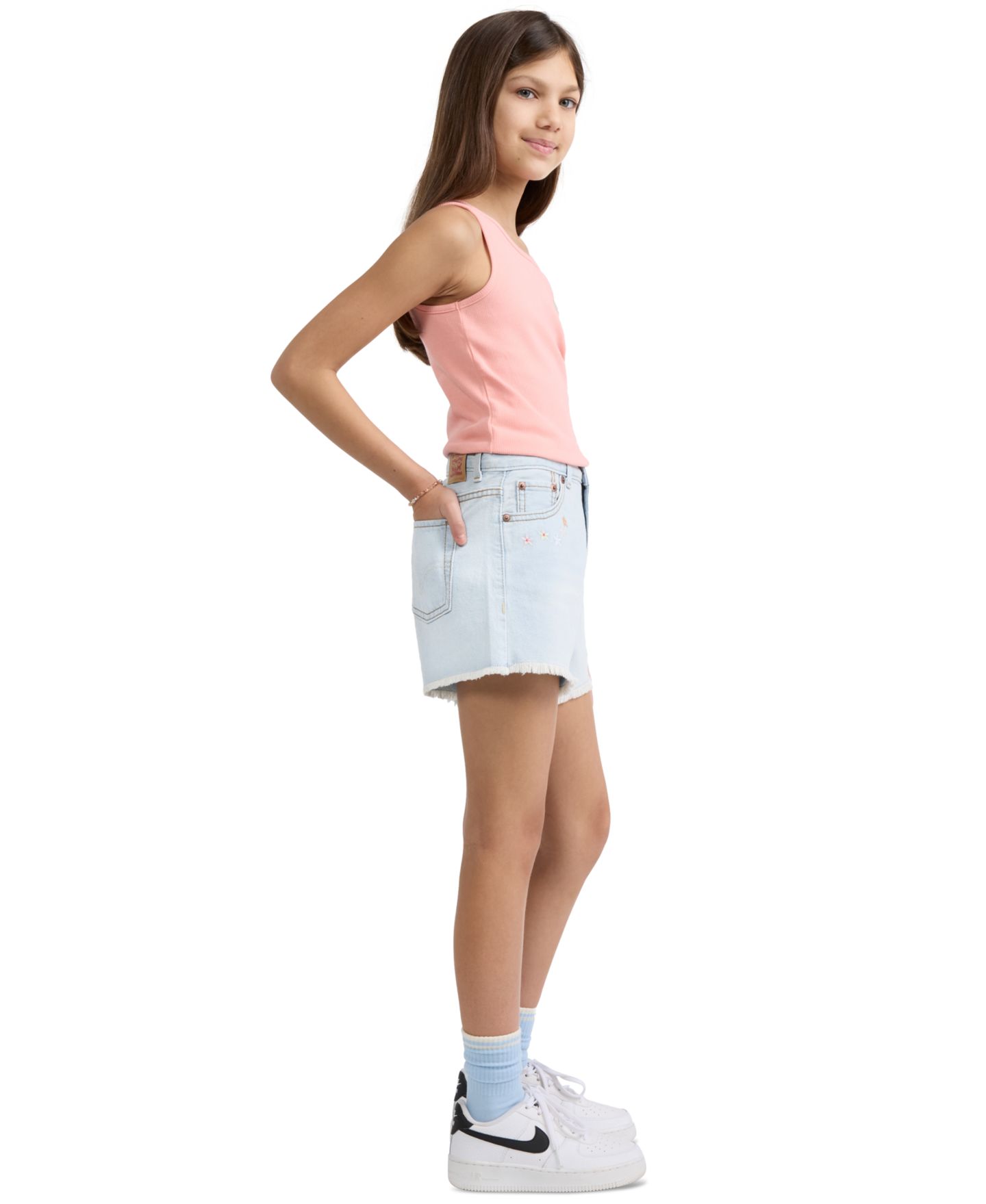 Шорты Levi's Crochet Applique A-Line Shorts для девочек, цвет: Светлая варка джинсовый — фото 4