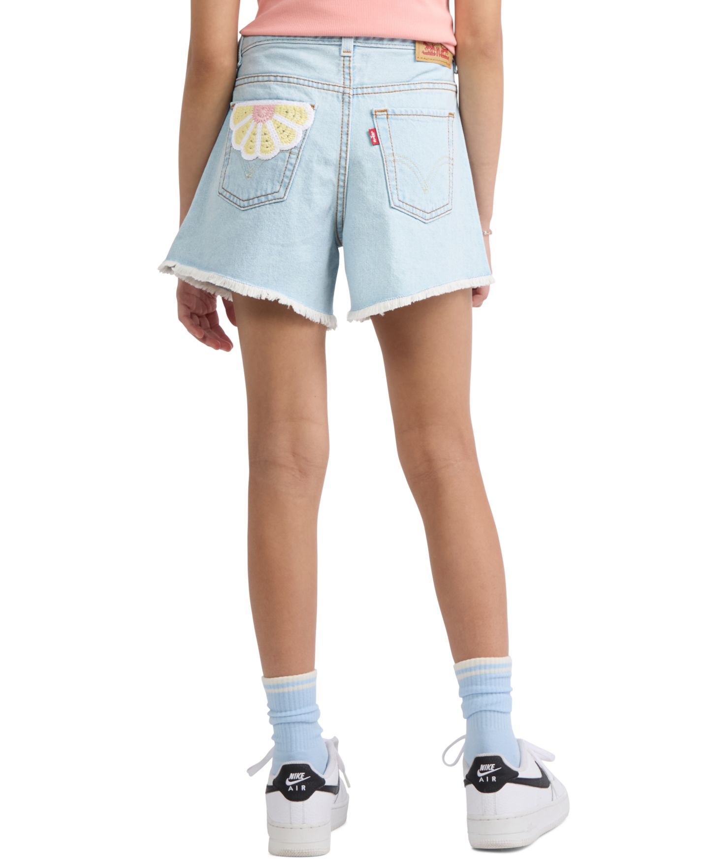 Шорты Levi's Crochet Applique A-Line Shorts для девочек, цвет: Светлая варка джинсовый — фото 5