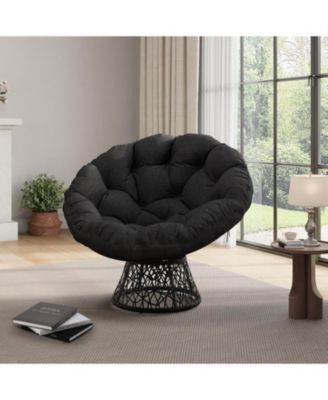 Papasan Chair Ergonomic Wicker Papasan Chair with Extra-Thick Soft Fabric Cushion, Heavy-Duty Steel Frame, 360° Swivel Base for Living Room