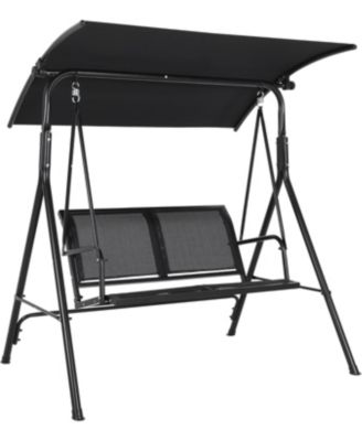 Porch Swing with Adjustable Canopy for Adults 2-Seat Outdoor Waterproof Textilene & Steel Frame Patio Swing Bench