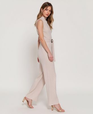 Women's Eva Sleeveless Ribbed Knit Mock Neck Top and Wide-Leg Pants Set