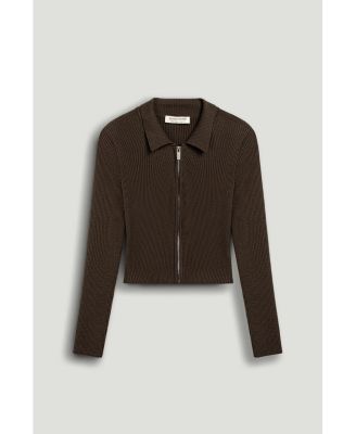 Women's Zip-Front Ribbed Knit Top