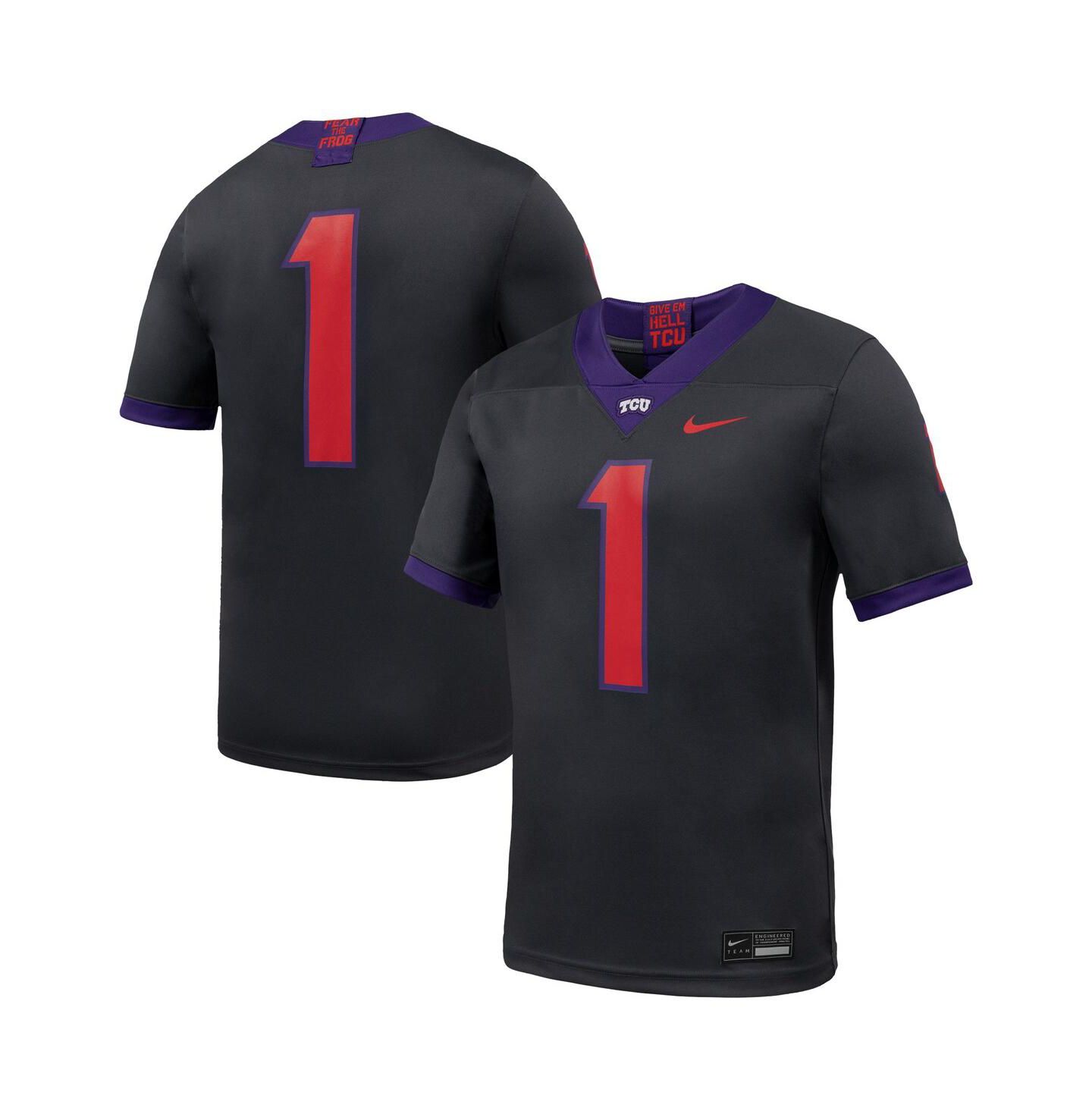 Мужской топ Nike 1 Anthracite TCU Horned Frogs Alternate Game Football Jersey — фото 1