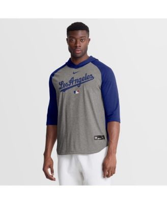 Men's Gray Los Angeles Dodgers Authentic Collection Flux Dri-FIT Raglan 3/4-Sleeve Hooded T-Shirt