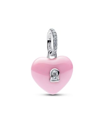 Pink Ceramic Heart Padlock Dangle Charm