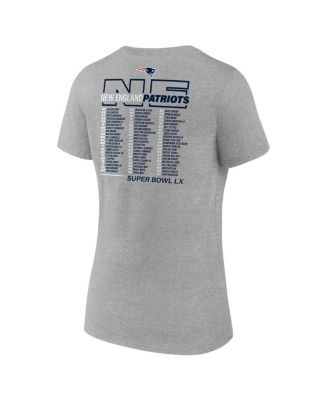Women's Heather Gray New England Patriots Super Bowl LX Roster V-Neck T-Shirt
