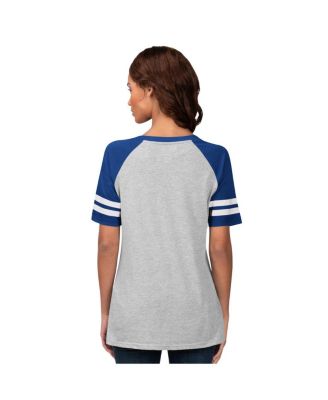 Women's Heather Gray New York Mets Goal Line Raglan V-Neck T-Shirt