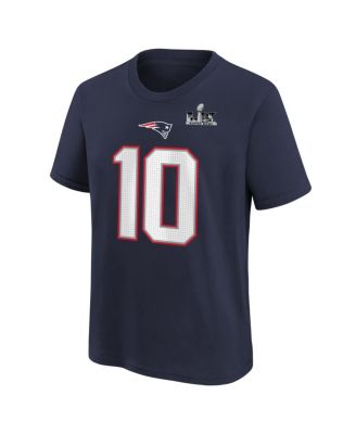 Big Boys and Girls Drake Maye Navy New England Patriots Super Bowl LX Patch Name & Number T-Shirt