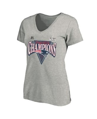 Women's Heather Gray New England Patriots 2025 AFC Champions Plus Size Hail Mary Tri-Blend V-Neck T-Shirt