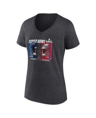 Women's Heather Charcoal New England Patriots vs. Seattle Seahawks Super Bowl LX Matchup Plus Size Final Battle V-Neck T-Shirt