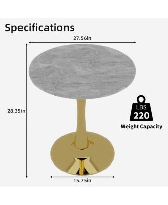  Gold 27.6" Mid-Century Modern Coffee/Dining Table with Round Marble Top.