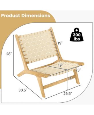 Teak Wood Patio Chair w/Webbing Seat & Backrest Mid-century Accent Chair