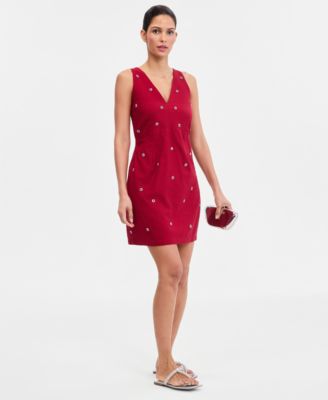 Women's Sleeveless Embellished V-Neck Mini Dress