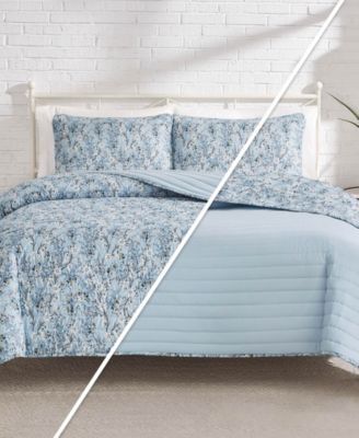 Soft Floral Reversible Design 3-Pc Quilt Set, Full/Queen