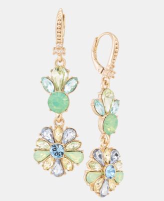 Crystal Cluster Flower Double Drop Earrings