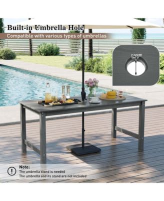 HDPE Outdoor Dining Table for 6 Person 67'' Patio Table w/ Wood-Like Tabletop
