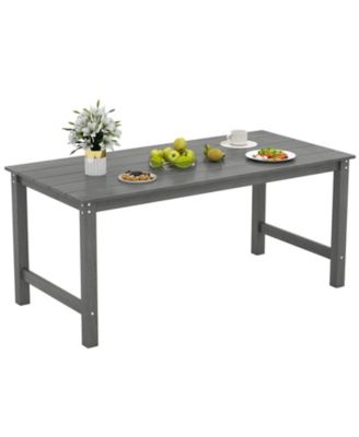 HDPE Outdoor Dining Table for 6 Person 67'' Patio Table w/ Wood-Like Tabletop