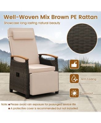 Set of 2 Patio Wicker Recliner Chair Rattan Lounge Chair w/ Adjustable Backrest&Footrest