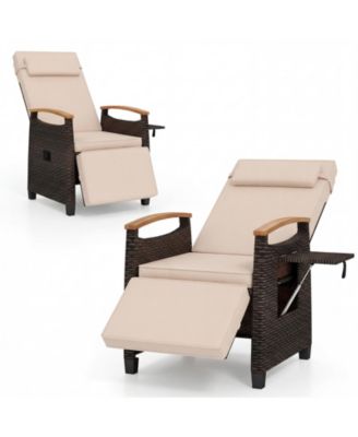 Set of 2 Patio Wicker Recliner Chair Rattan Lounge Chair w/ Adjustable Backrest&Footrest