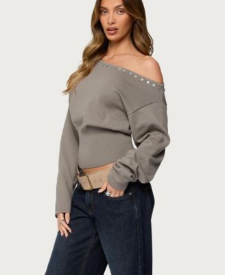 Women's Carmela Iridescent Button Off Shoulder Sweater