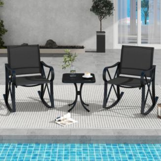 Gymax 3 Piece Patio Rocking Set 2 Rocking Chairs w/ Tempered Glass Side ...