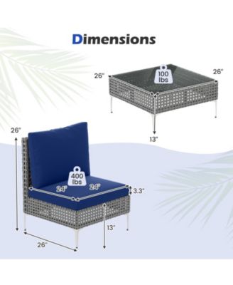 Set Of 3 Patio Furniture w/ Tempered Glass Coffee Table Soft Back & Seat Cushions