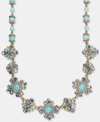 Stone Cluster Flower Statement Collar Necklace, 16" + 3" extender