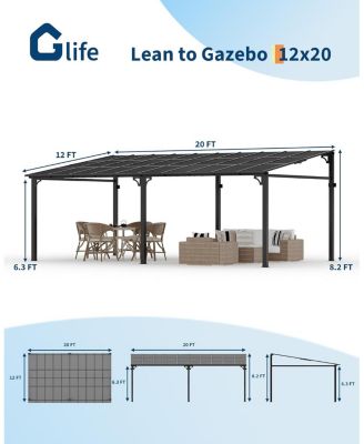 12x20 Wall-Mounted Hardtop Gazebo, UV-Resistant Polycarbonate Roof, Reinforced Aluminum Pergola for Patio & Deck