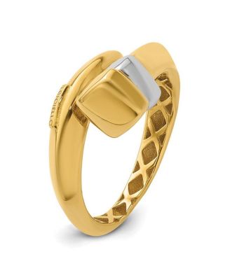 Solid 18k Two-tone Gold Adjustable Polished Square Buckle Ring