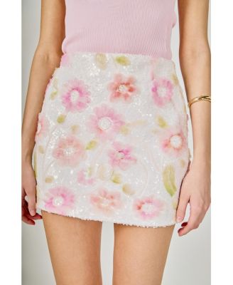 Women's Floral Sequin Lace Mini Skirt