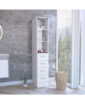 Linen Cabinet, 68" H Bathroom Storage Cabinet with 3 Shelves, 4 Drawers and Metal Handles for Home