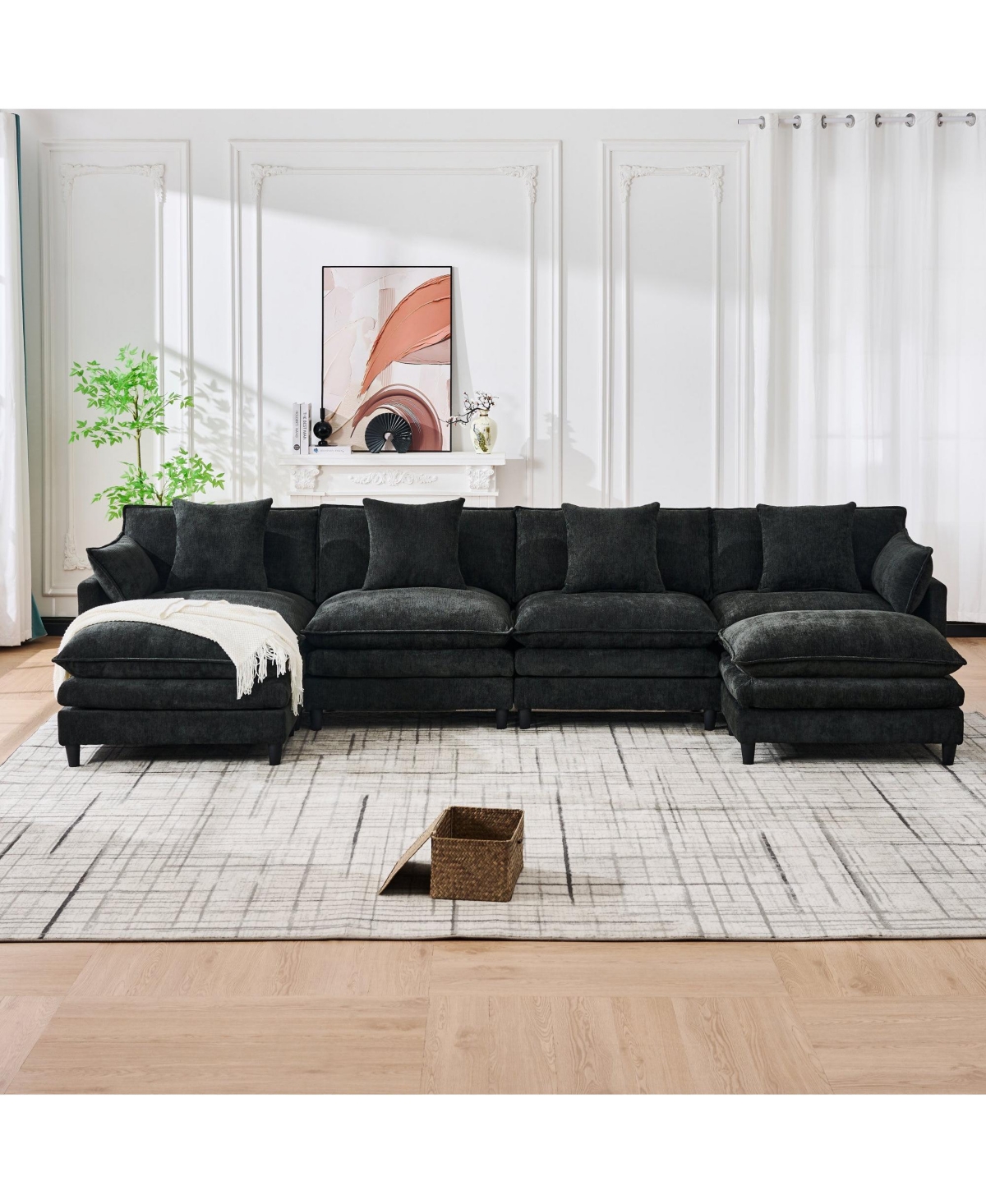 Boyel Living 140.9 Inch U-Shaped Modular Sectional Sofa with 2 Ottomans