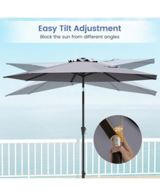 Patio Heavy Duty Market Umbrella w/ Tilt Mechanism Crank Handle 8 Sturdy Ribs Outdoor