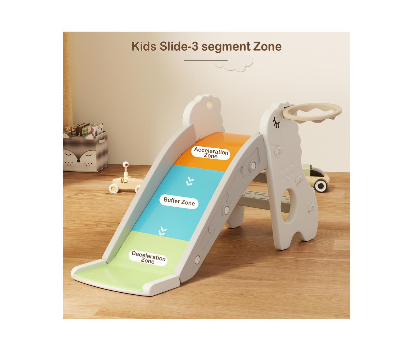 Детская игрушка Bruce & Shark 3-in-1 Foldable Slide with Climb & Basketball Hoop, Ages 3+, цвет: Белый — фото 4