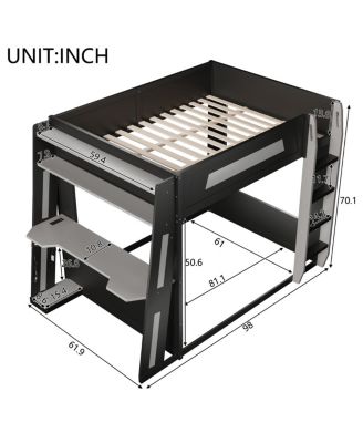 Queen Size Wooden Gaming Bunk Bed with Desk, USB & LED