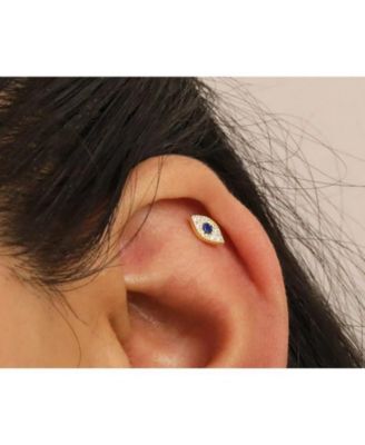 Solid 14k Yellow Gold 18G Cubic Zirconia Evil Eye Cartilage Labret Piercing