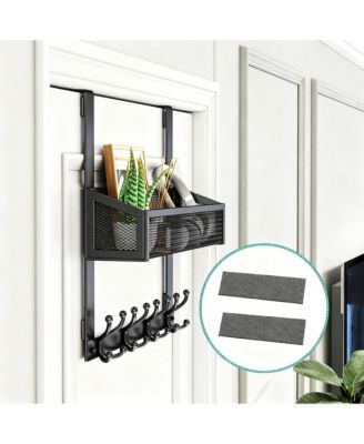 Stainless Steel Over Door Hook with Basket & 16 Hooks for Coats, Towels, Keys