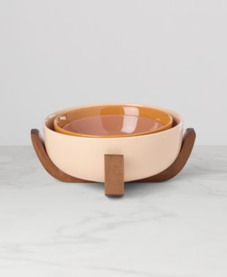 24 Seven Colors Nesting Bowls with Wood Stand, Set of 4